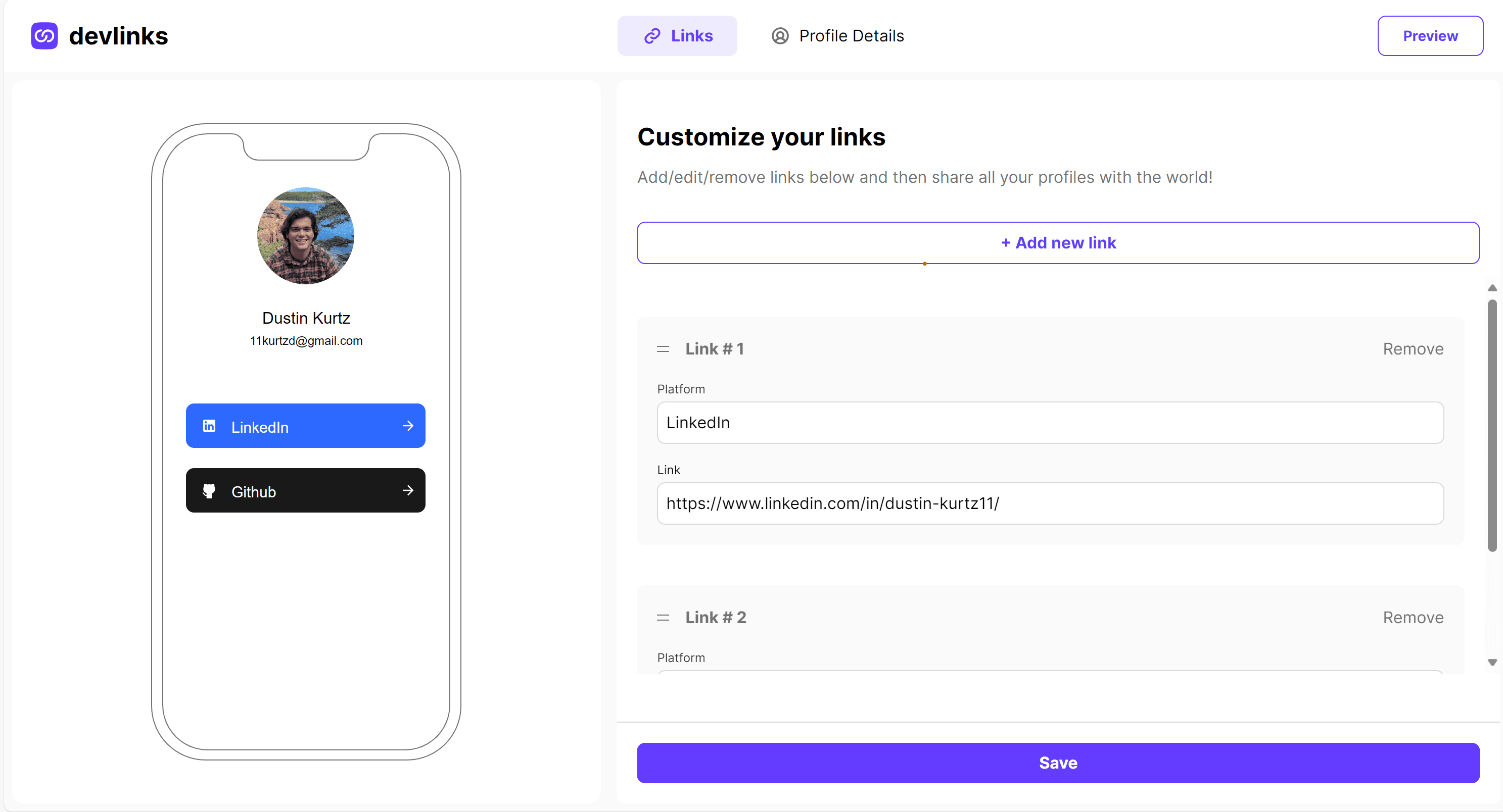 Screenshot of Devlinks App